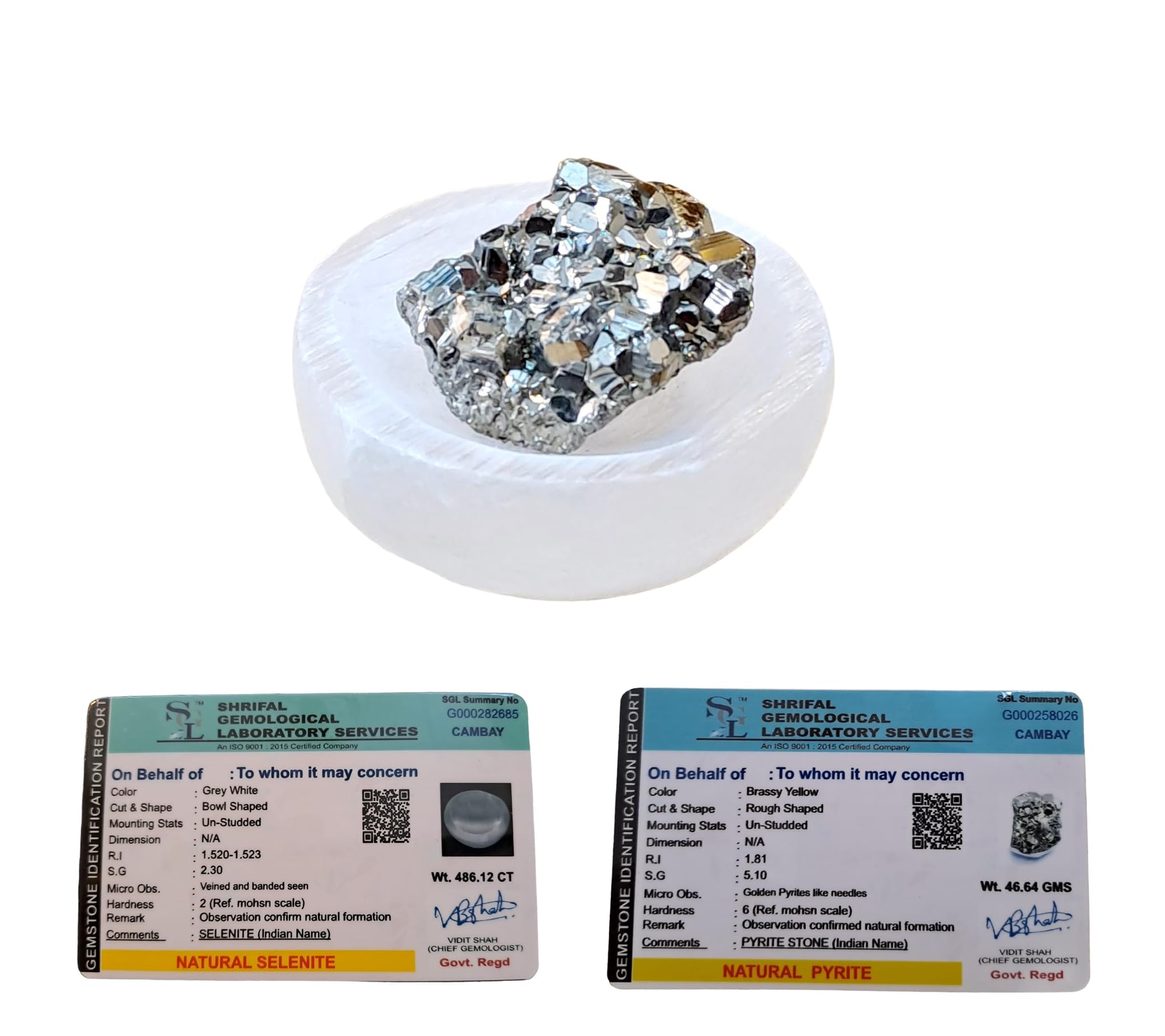 Pyrite Stone Cluster for Manifesting Financial Abundance with Selenite Bowl and White Sage Leaves Default Title